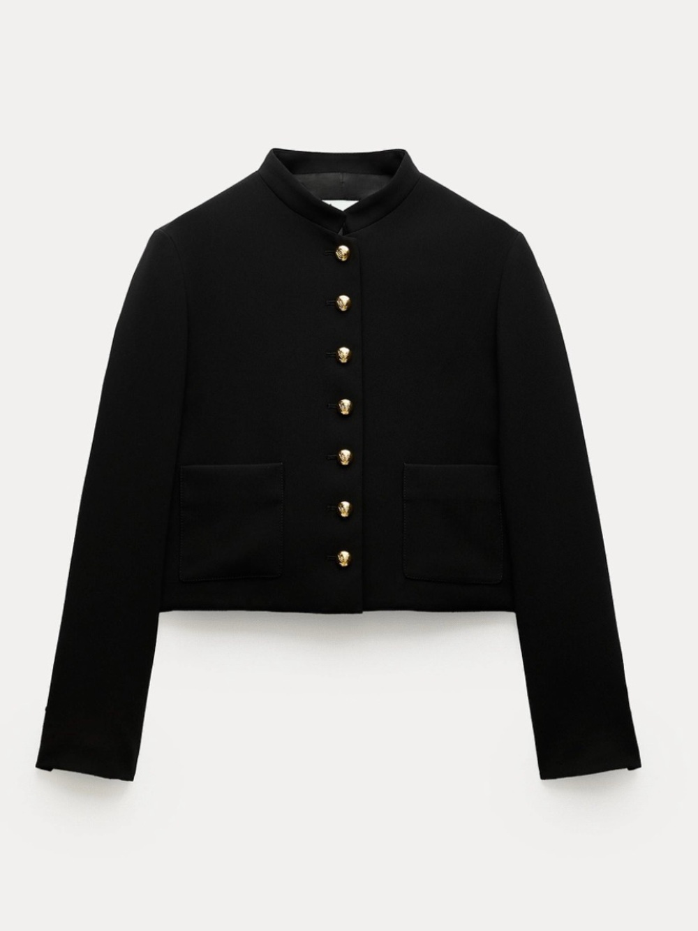 ZARA Women's S Black Gold Button Stretch Boxy Crop Blazer Jacket - Picture 3 of 11